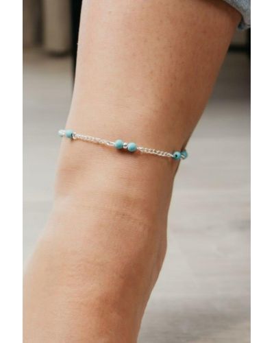 The Colourful Aura Turquoise Silver Beaded Sea Beach Surf Summer Anklet - Natural