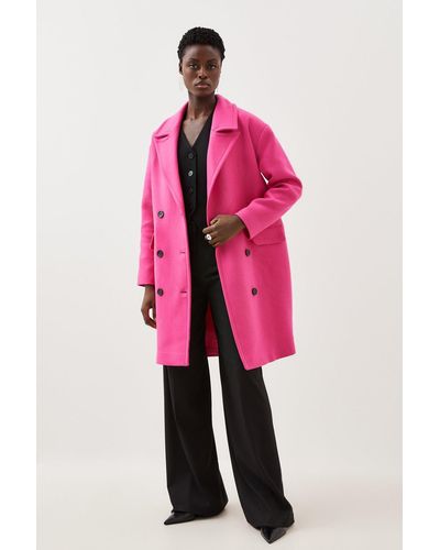 Karen Millen Italian Manteco Wool Blend Tailored Double Breasted Midi Coat - Pink