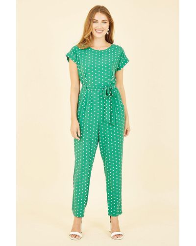 Yumi' Green Spot Print Jumpsuit