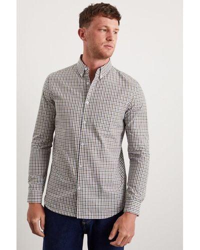 Burton Green Gingham Check Long Sleeve Shirt - Grey