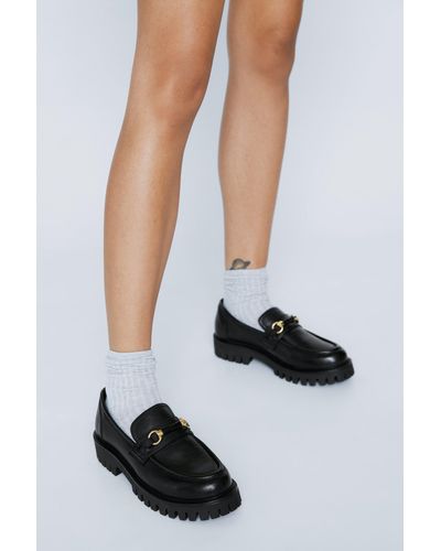 Nasty Gal Real Leather Penny Loafers - Black