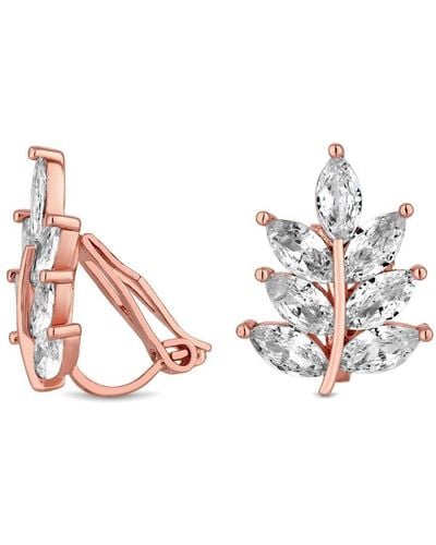 Jon Richard Rose Gold Crystal Leaf Clip On Earrings - Pink