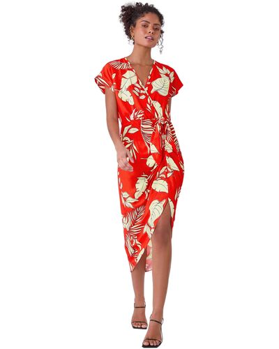 D.u.s.k Floral Wrap Tie Detail Dress - Red