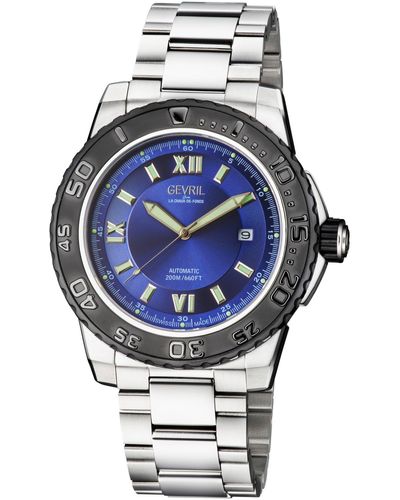 Gevril Seacloud Swiss Automatic Blue Dial Stainless Steel Watch - Metallic