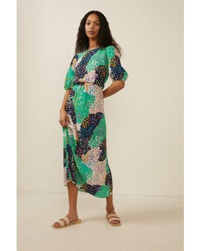 Oasis Patchwork Ditsy Floral Midi Dress - Green