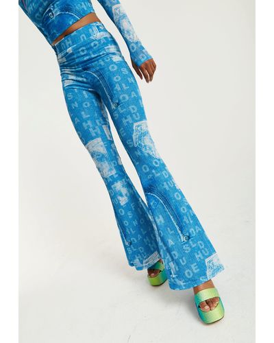House of Holland Denim Print Flare Trousers - Blue