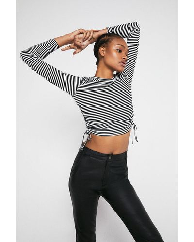 Warehouse Stripe Rib Crew Neck Drawstring Top - Multicolour