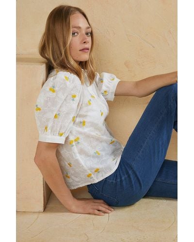 Oasis Cherry Embroidered Shirt - Blue