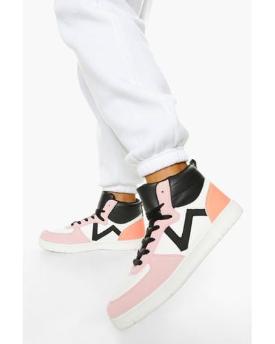 Boohoo Colourblock High Top Lace Up Trainers - White