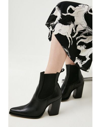Karen Millen Leather Western Heeled Boot - Black