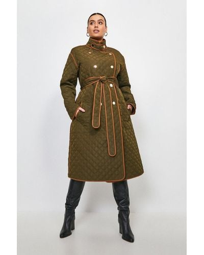 Karen Millen Plus Size Reversible Quilted Trench Coat - Green