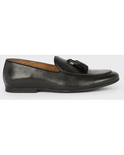 Burton Black Leather Smart Tassel Loafers