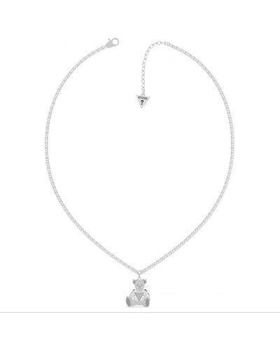 Guess 'vintage Bear' Plated Base Metal Necklace - Ubn70021 - White