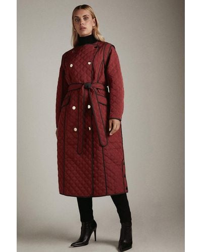 Karen Millen Plus Size 2 In 1 Quilted Gilet Coat With Zip Off Sleeve - Red