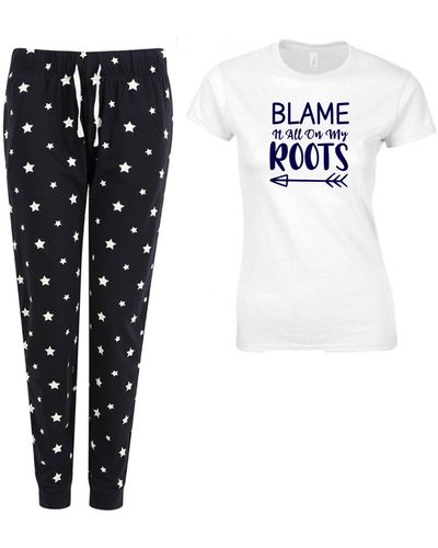 60 SECOND MAKEOVER Blame It All On My Roots Navy Star Pyjama Set - Black