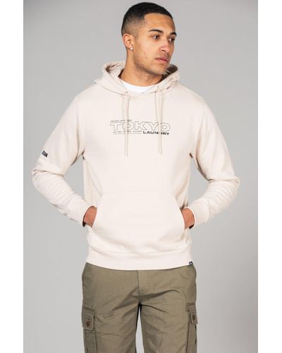 Tokyo Laundry Cotton Blend Hoody With Branding Print - Natural