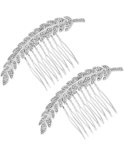 Mood Silver Crystal Feather Combs - Pack Of 2 - White