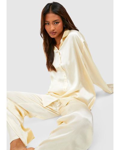 Boohoo Tall Satin Oversized Pyjama Set - Natural