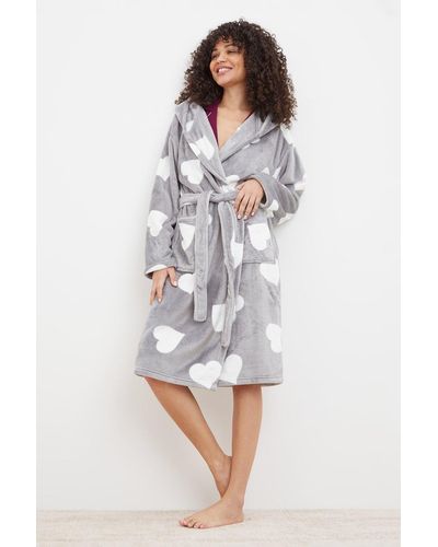 Dorothy Perkins Grey Heart Print Hooded Robe - White