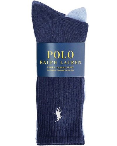 Polo Ralph Lauren Tonal 3 Pack Crew Sock - Blue