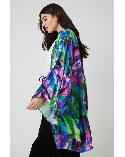 Wallis Curve Abstract Floral Print Viscose Satin Kimono - Multicolour