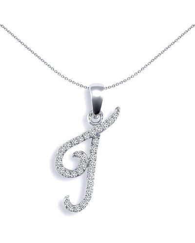 Jewelco London 9ct White Gold Diamond Calligraphy Initial Pendant Letter T - 9p106-t