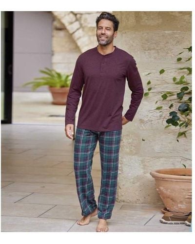 Atlas For Men Checked Jersey Long Pyjama Set - Multicolour