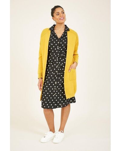 Yumi' Mustard Longline Knitted Cardigan - Yellow