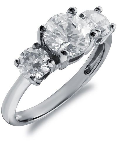 Jewelco London 9ct White Gold Cz 3 Stone Trilogy Engagement Ring - Jrn523 - Metallic