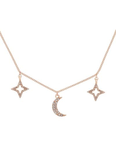 Caramel Jewellery London Celestial Rose Gold Star And Moon Crystal Effect Charm Necklace - Metallic