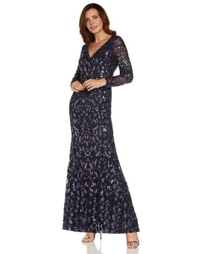Adrianna Papell Stretch Sequin Gown - Blue