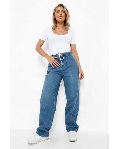 Boohoo Drawcord Baggy Fit Jeans - Blue