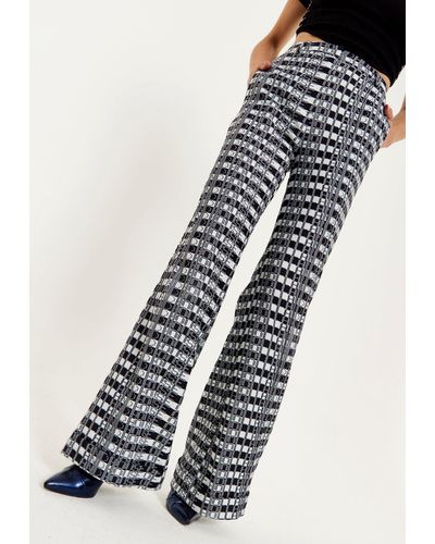 House of Holland Striped And Logo Printed Trousers In Black And White - Blue