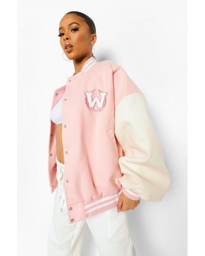 Boohoo Pink Contrast Sleeve Varsity Jacket