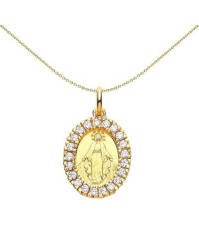 Jewelco London Gilded Silver Cz Oval Madonna Miraculous Medallion Necklace 18" - Gvp223g - Metallic