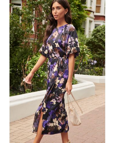 Wallis Purple Floral Satin Midi Dress - Green