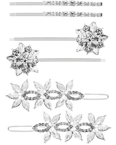 Mood Silver Crystal And Pearl 6 Pack Hair Slides - White