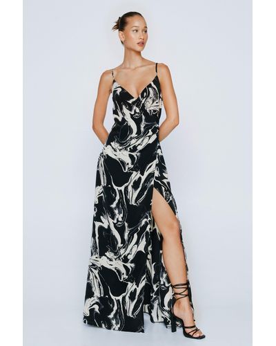 Nasty Gal Marble Print Maxi Wrap Dress - White