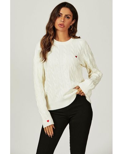 FS Collection Heart Embroidery Jumper Top In Cream - Natural