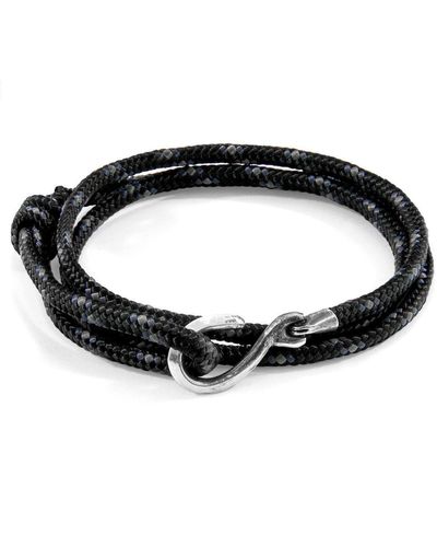 Anchor and Crew Heysham Silver And Rope Bracelet - Black