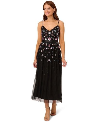 Adrianna Papell Multi Floral Beaded Dress - Black
