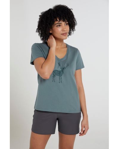 Mountain Warehouse Tee Printed Tonal Stag Loose Fit V-neck Top - Green