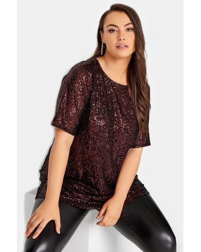 Yours Sequin Embellished Swing Top - Brown