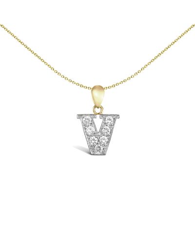 Jewelco London 9ct 2-colour Gold Cz Pave Identity Initial Charm Pendant Letter V - White