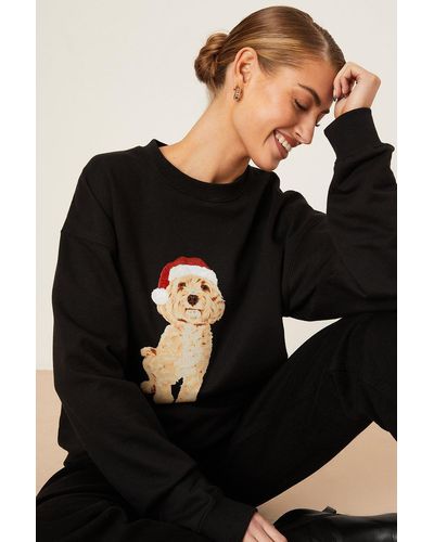 Dorothy Perkins Christmas Santa Dog Crew Neck Sweatshirt - Black