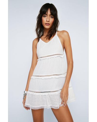 Nasty Gal Eyelet And Lace Mix Cross Back Cami Dress - White