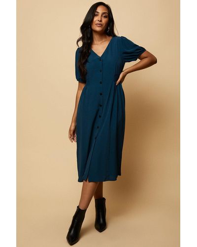 Wallis Petite Teal Woven Midi Dress - Blue