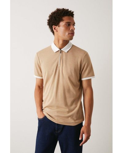 Burton Plus And Tall Short Sleeve Zip Neck Jacquard Polo - Multicolour