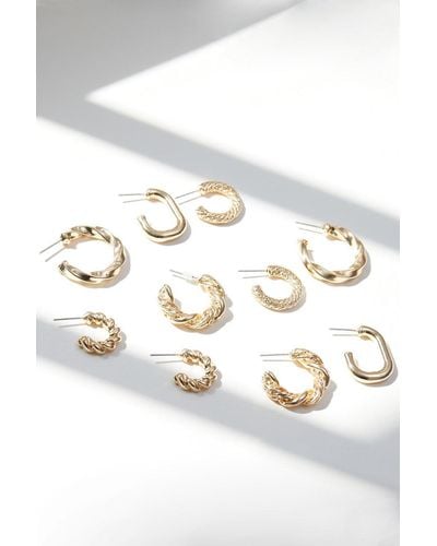 Mood Recycled Gold Polished Textured Hoop Earrings - Pack Of 5 - Metallic