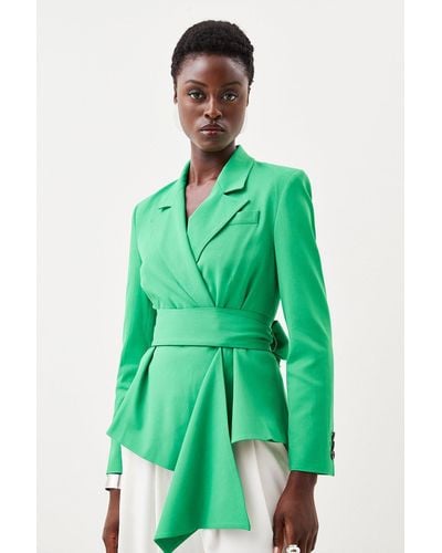 Karen Millen Drape Detail Belted Soft Blazer - Green